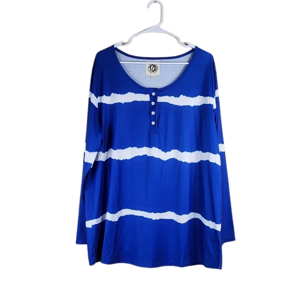Tees2urdoor Blue and White Stripes Long Sleeve T-Shirt Plus Size 3XL